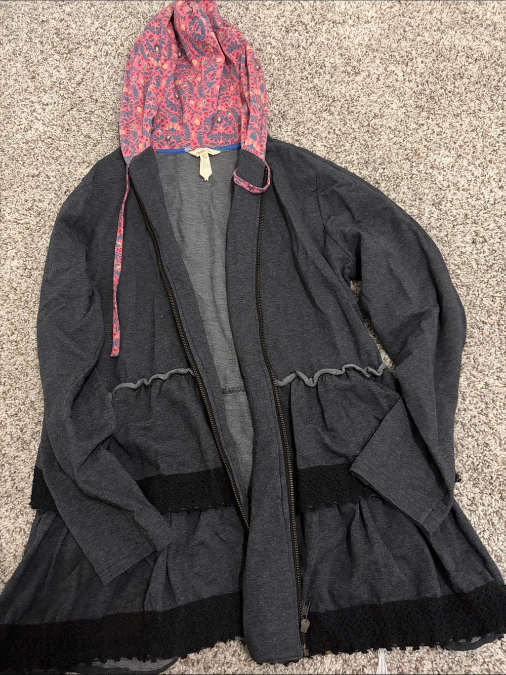Matilda Jane Dark Gray Cardigan with Pink Floral Lining